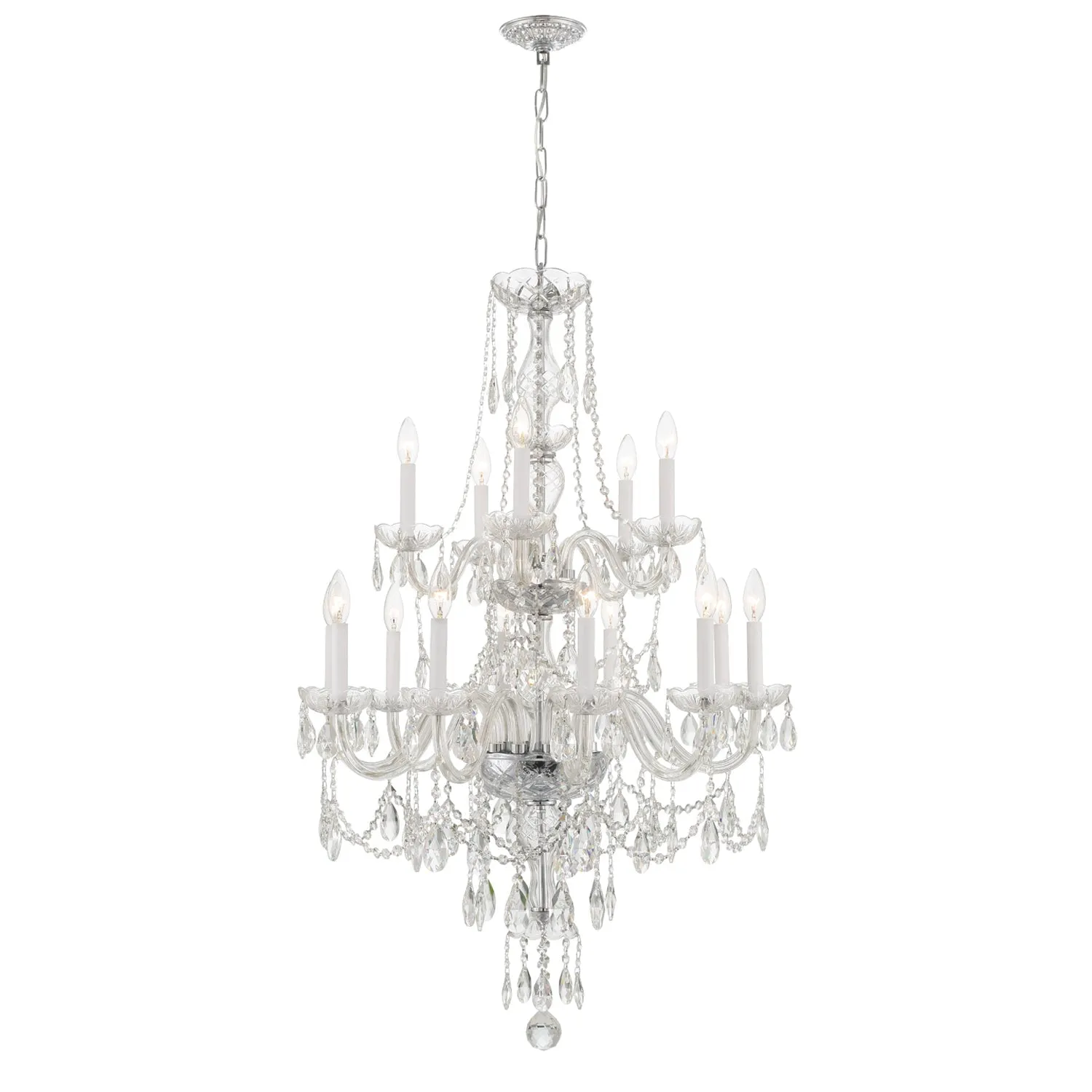 Traditional Crystal 15 Light Hand Cut Crystal Polished Chrome Chandelier