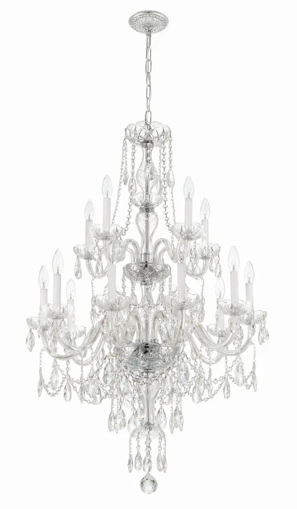 Traditional Crystal 15 Light Hand Cut Crystal Polished Chrome Chandelier