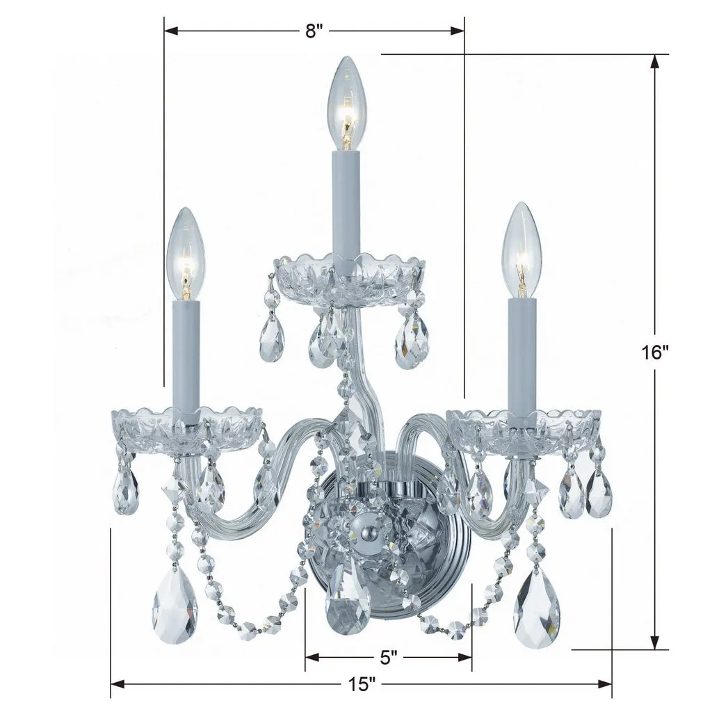 Traditional Crystal 3 Light Hand Cut Crystal Polished Chrome Sconce