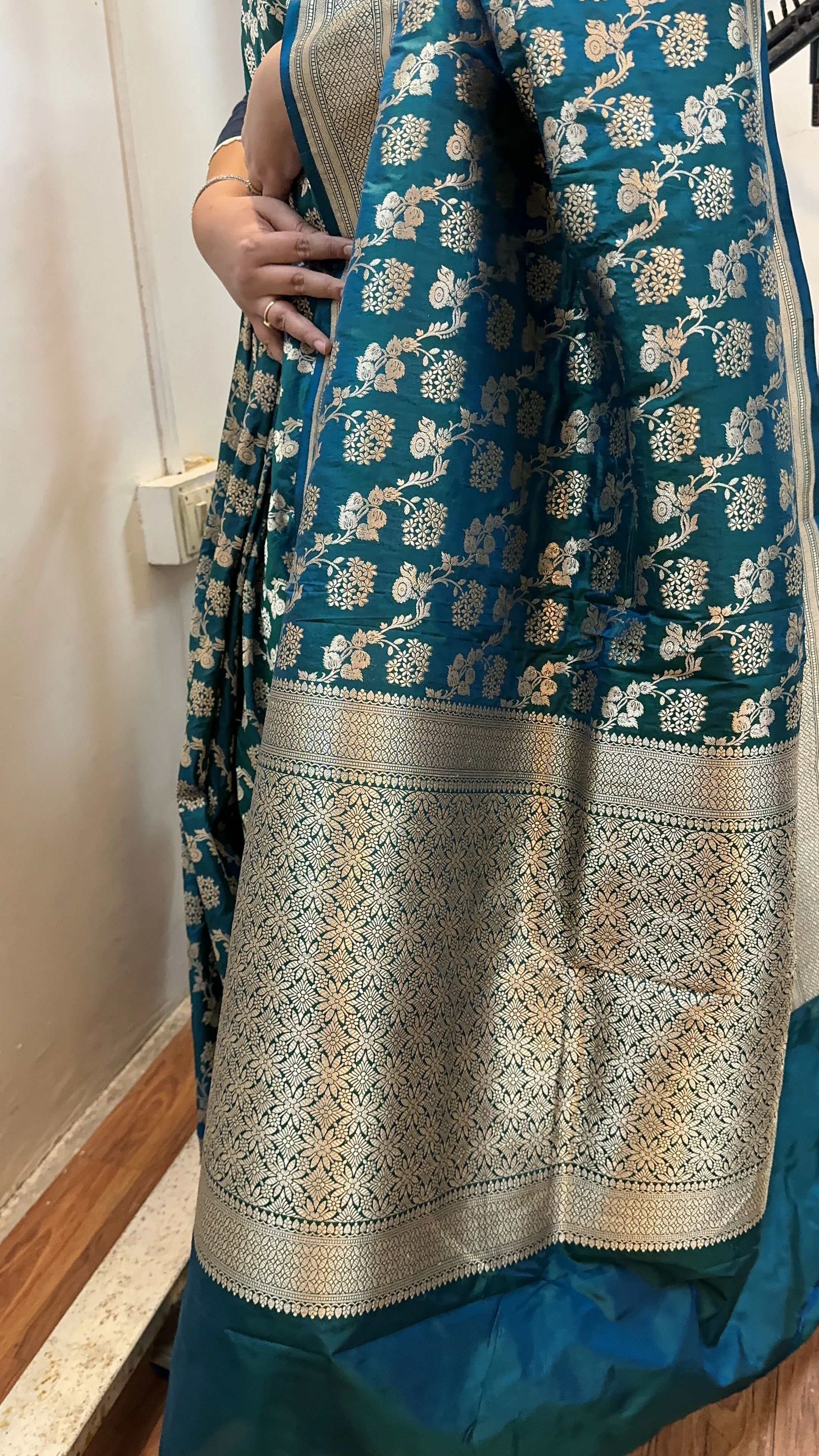 Turquoise Blue Pure Silk Banarasi Saree