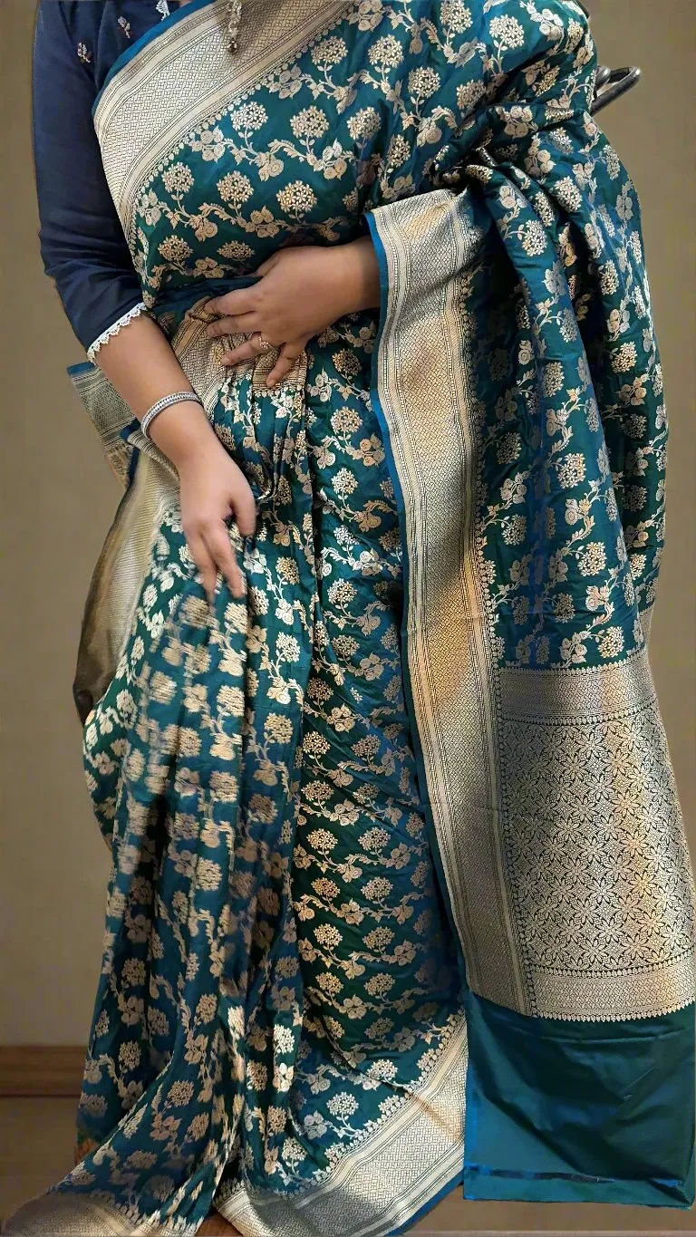 Turquoise Blue Pure Silk Banarasi Saree