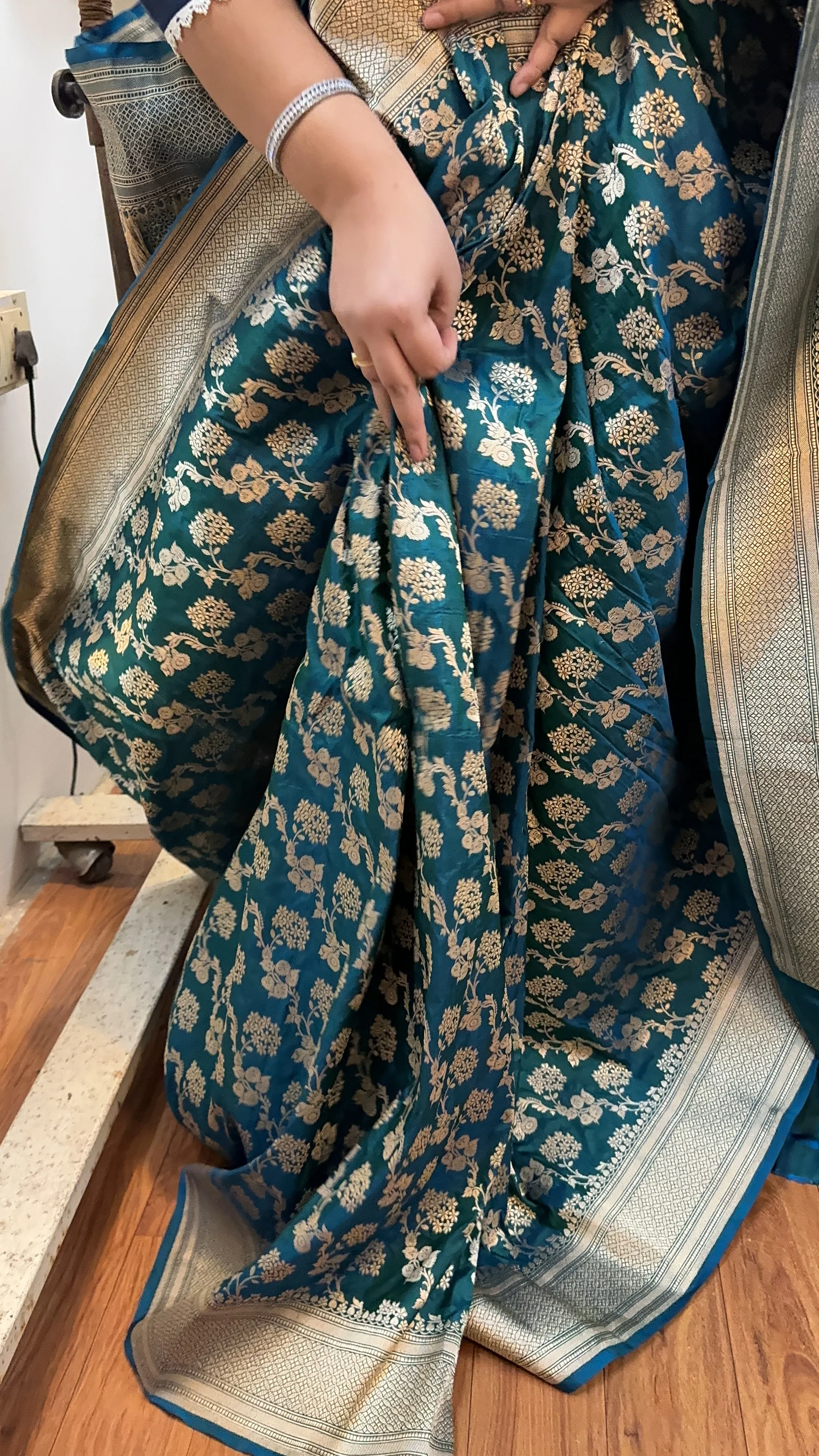 Turquoise Blue Pure Silk Banarasi Saree