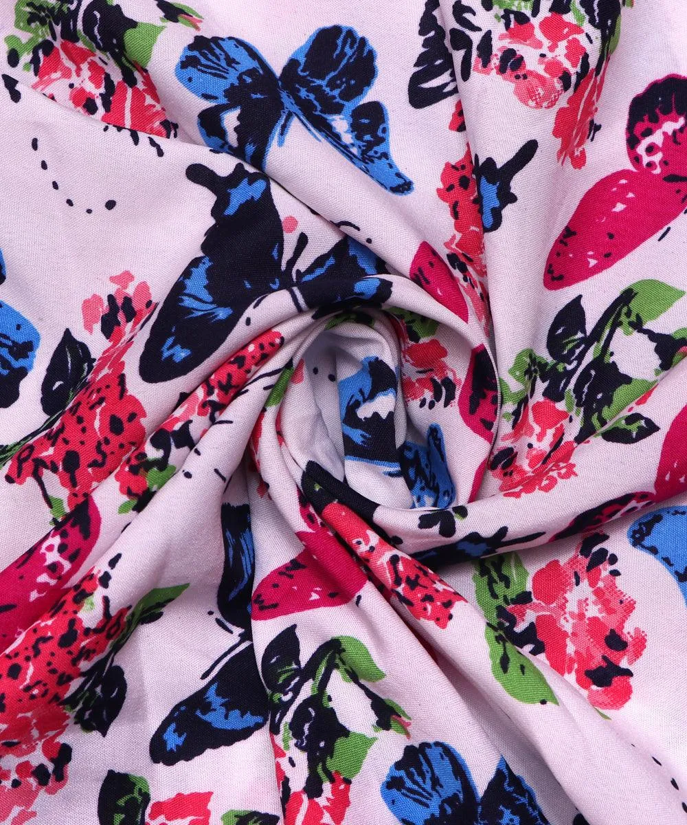 White Butterfly Pattern Crepe Fabric