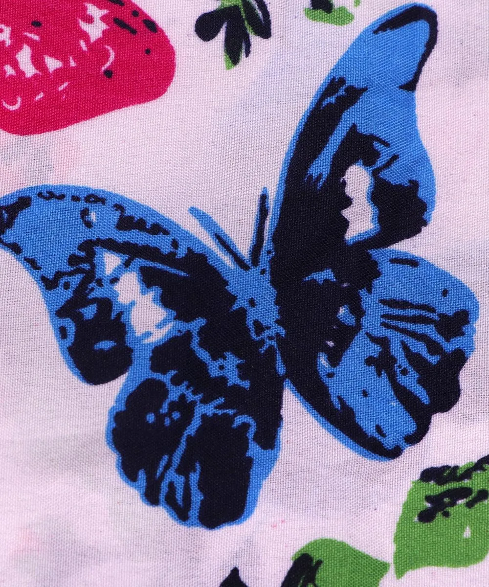 White Butterfly Pattern Crepe Fabric