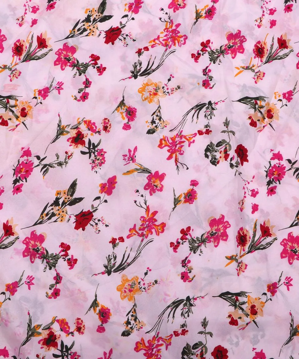 White Floral Pattern Crepe Fabric