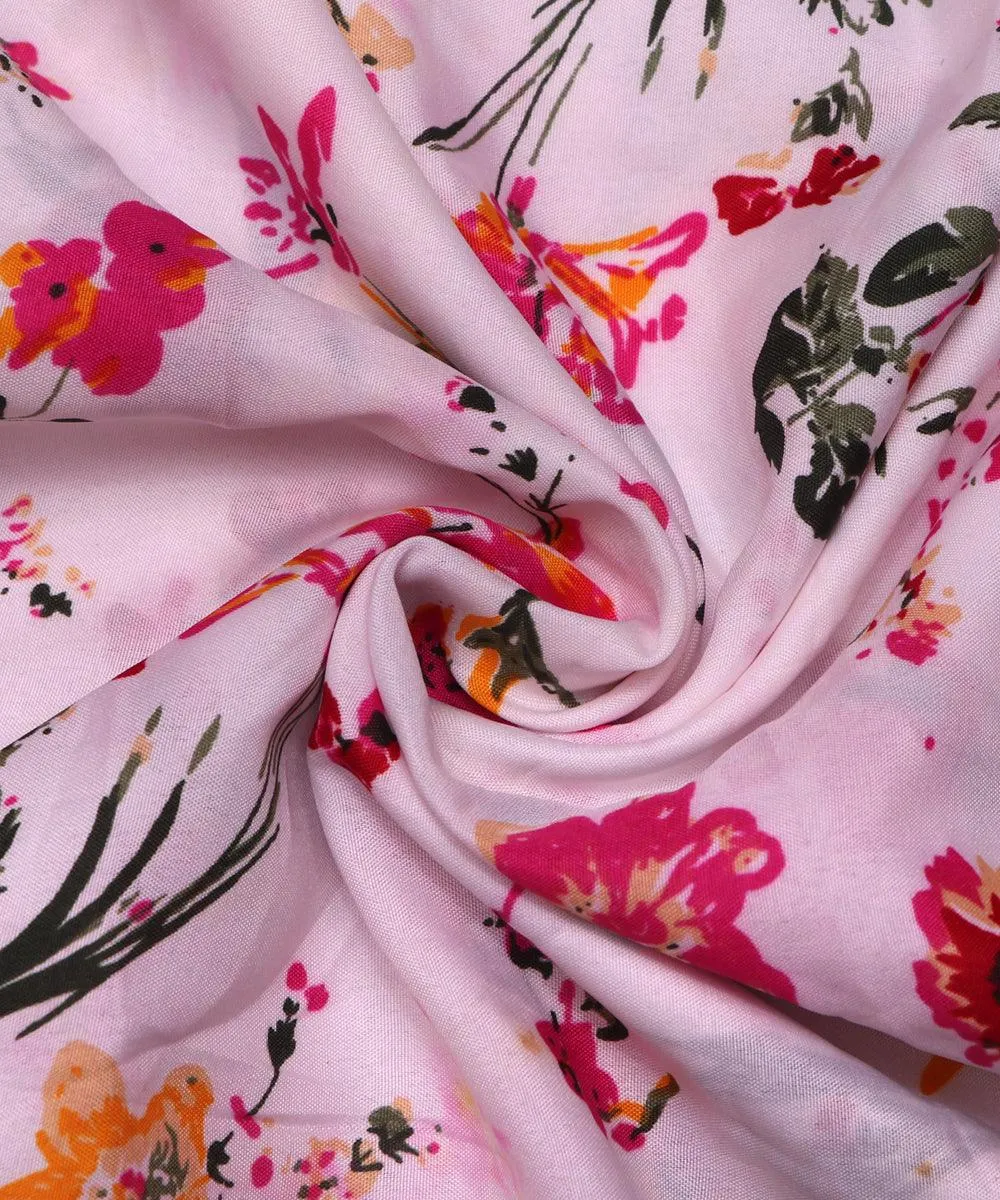 White Floral Pattern Crepe Fabric