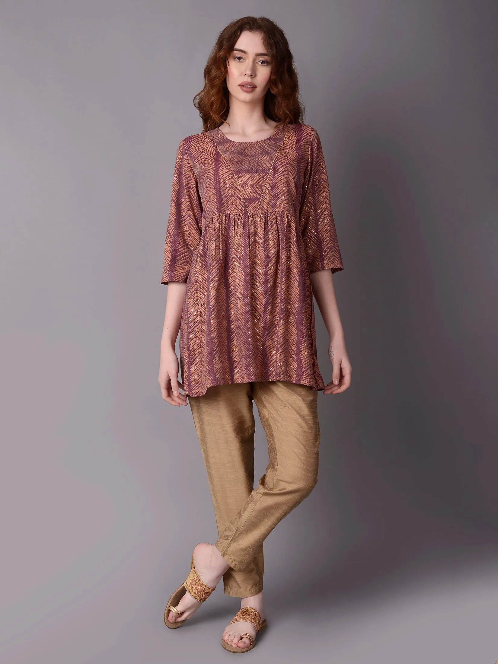 Women Burgundy Geometric Printed Kurti
