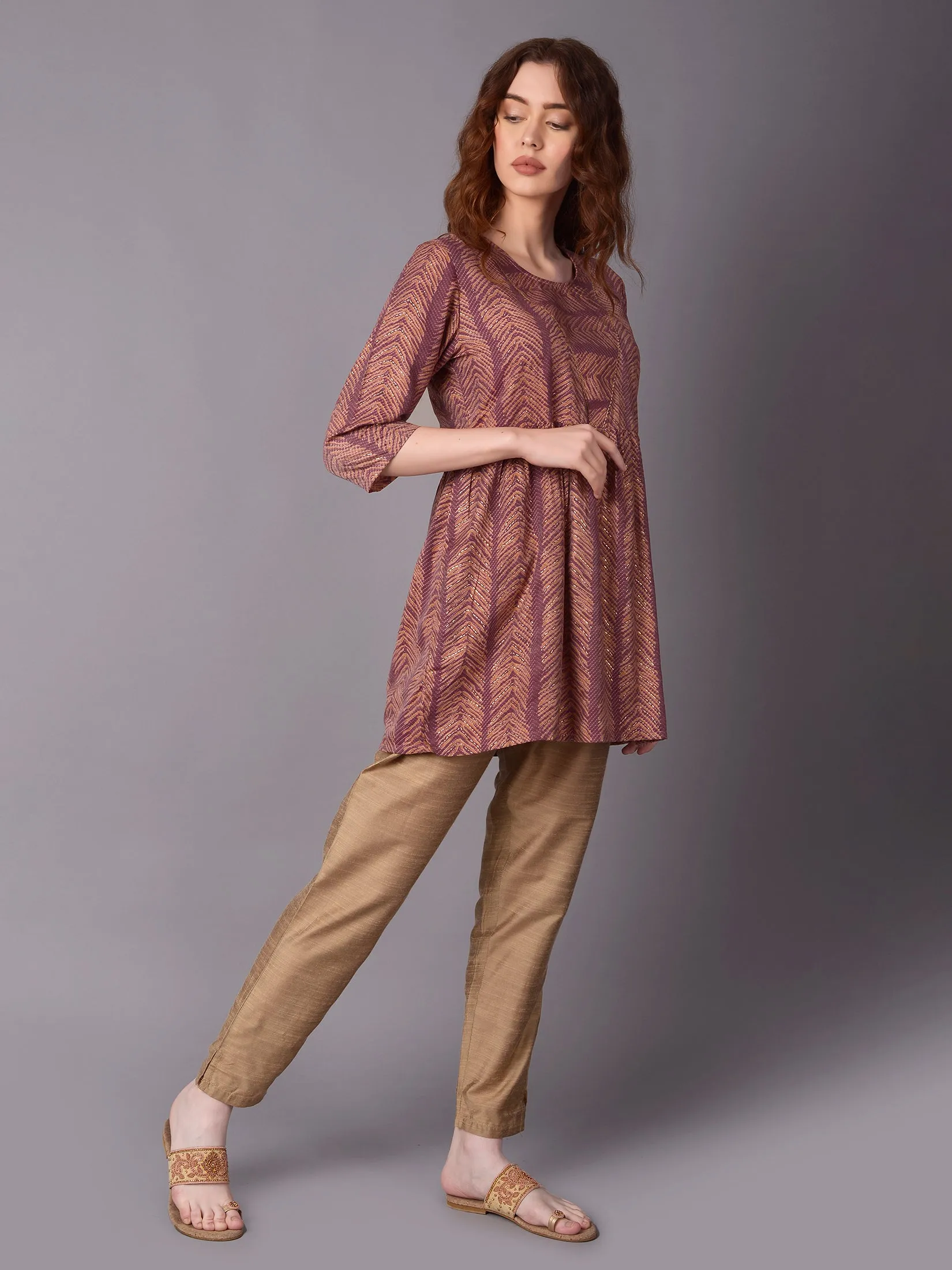Women Burgundy Geometric Printed Kurti