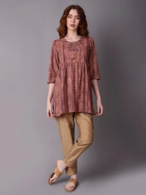 Women Burgundy Geometric Printed Kurti