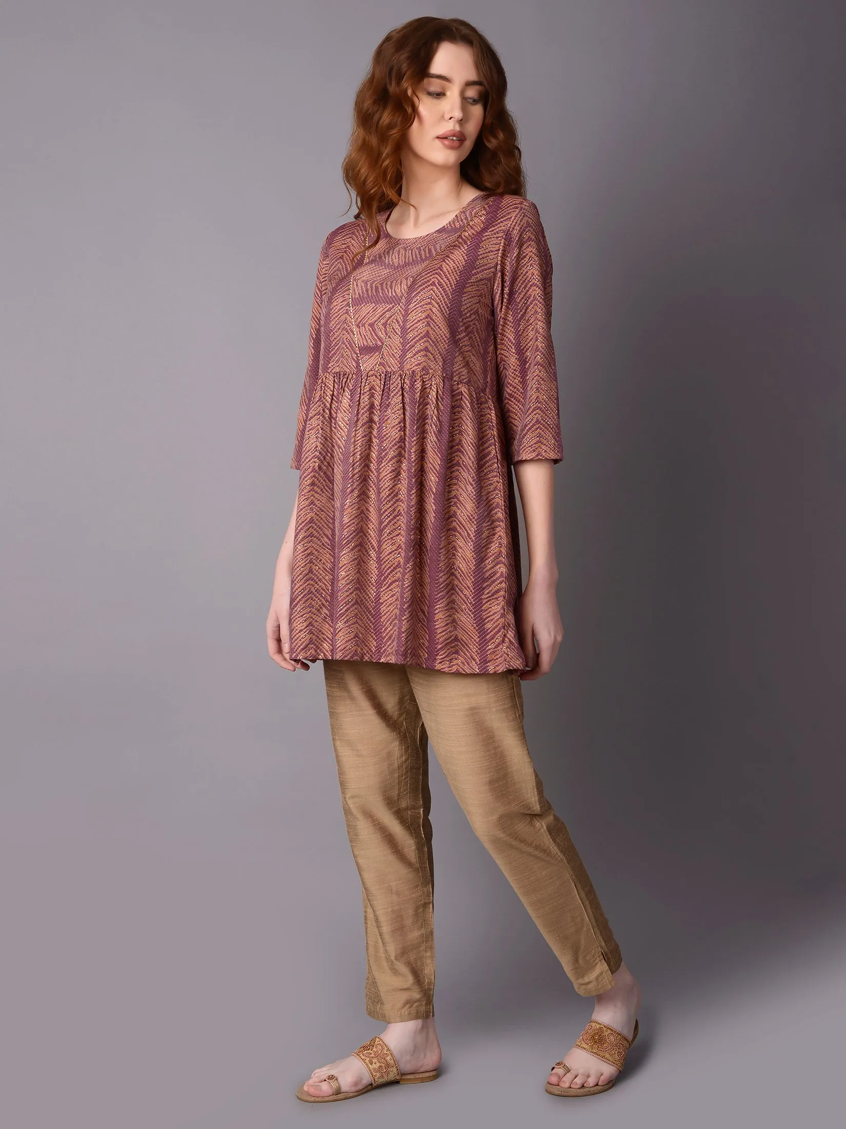 Women Burgundy Geometric Printed Kurti