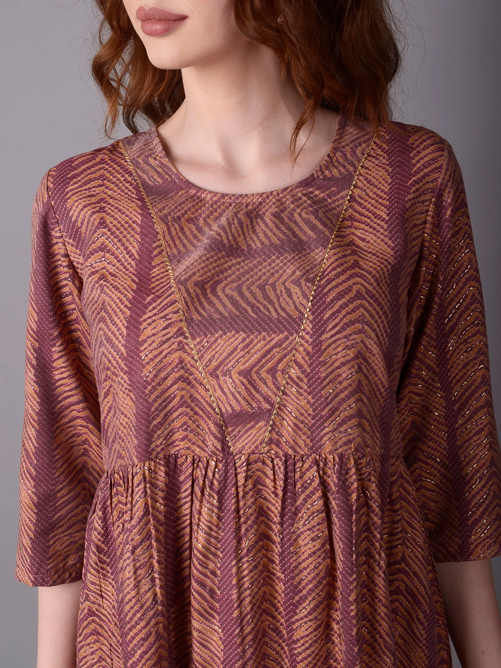 Women Burgundy Geometric Printed Kurti