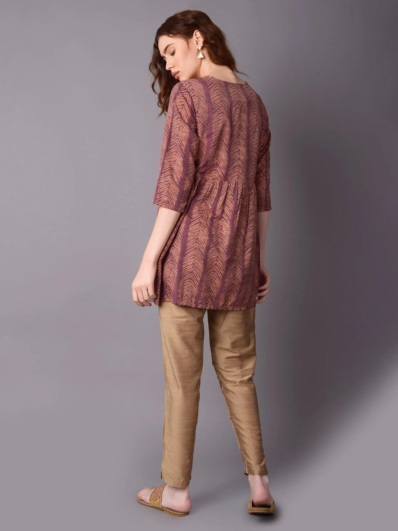 Women Burgundy Geometric Printed Kurti