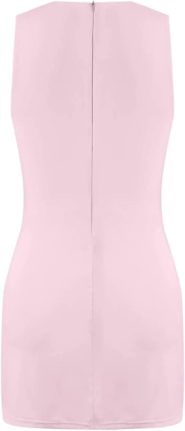 Women Tennis Dress Crew Neck Sleeveless Athletic Dresses with Built in Shorts Side Slit Workout Dresses with Pockets