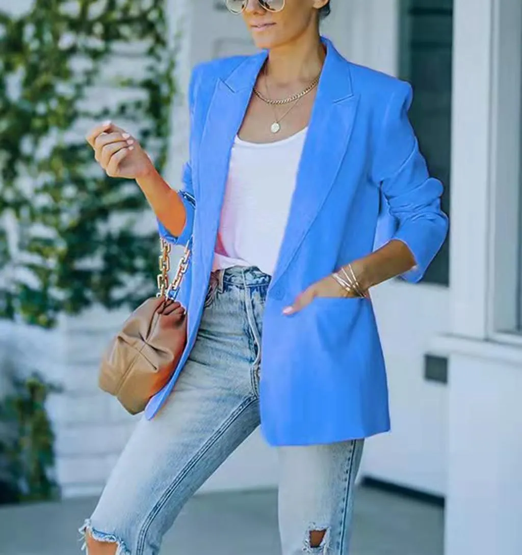 Women's Casual Slim Blazer Jackets Long Sleeve Lapel Button Work Office Open Front Professional Top Suit Jacket