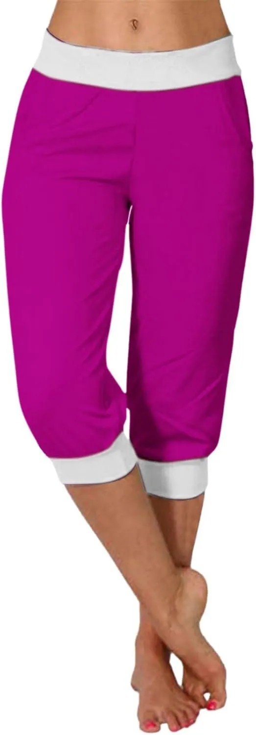 Women's Fashion Capri Pants Gym Workout Exercise Fitness Sweatpants Stretch Casual Fold-Over Hem Capri Sports Legging