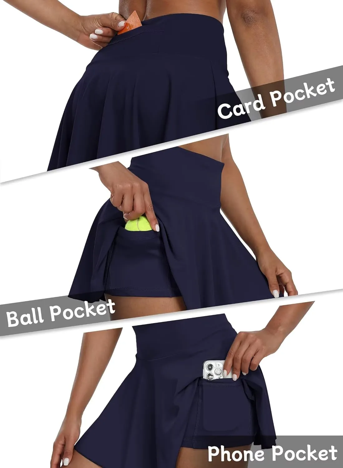 Womens Pleated Skirt High Waisted Mini Tennis Skirts for Women with Shorts Pockets Pickleball Skater Cheer Skorts
