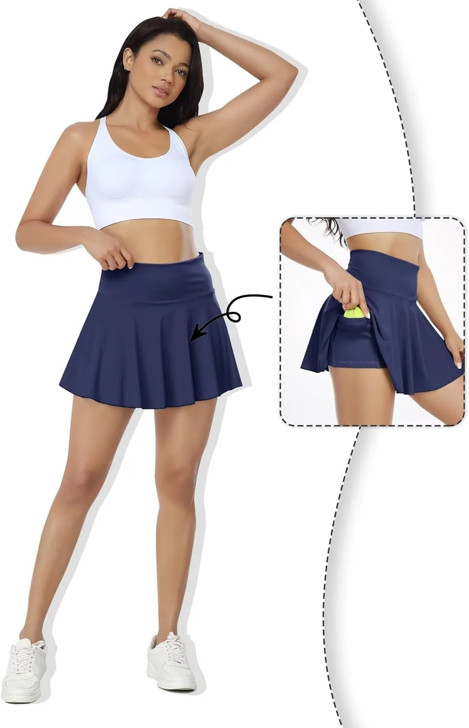Womens Pleated Skirt High Waisted Mini Tennis Skirts for Women with Shorts Pockets Pickleball Skater Cheer Skorts